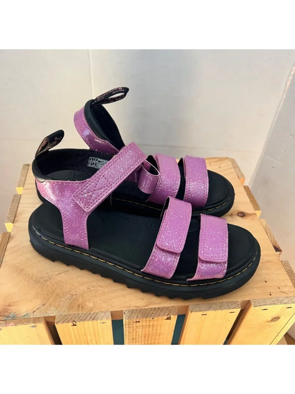 Dr. Martens Girls Size 5 Pink Cosmic Glitter Klaire Open Toe Strappy Sandals